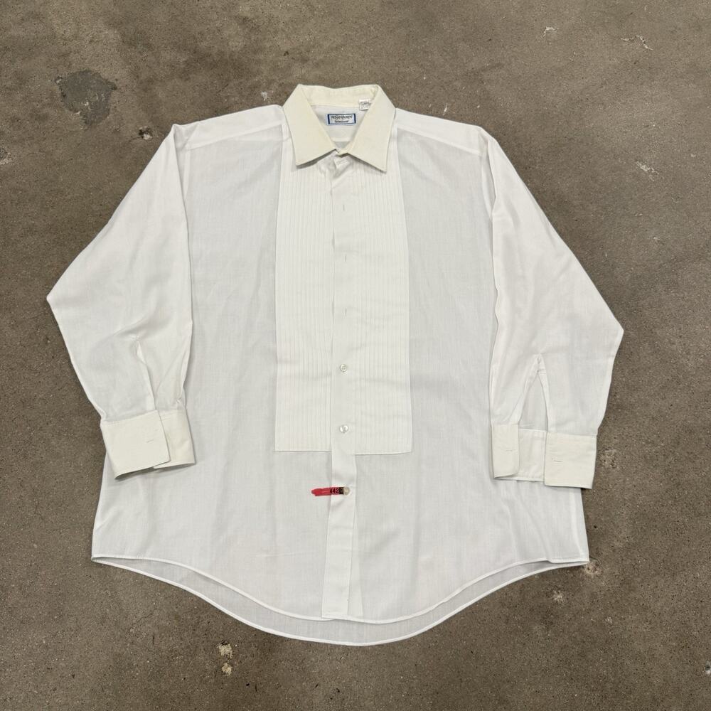 Yves Saint Laurent Men’s Tuxedo White Pleated French Cuff Formal Dress Shirt 16